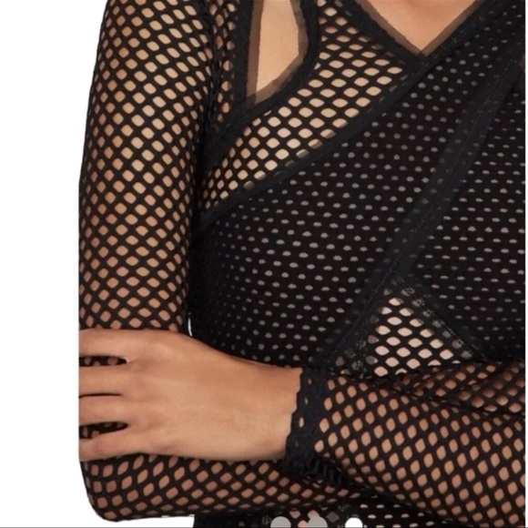 BCBGMaxAzria Jaylynn Mesh Bondage Goth Cocktail Dress XXS Bodycon Black & Nude - Picture 4 of 11